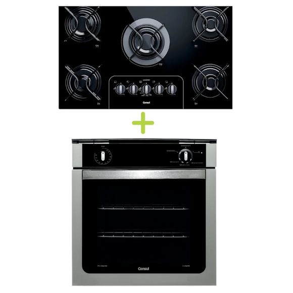 Combo Cooktop 5 Bocas Controle Fácil E Forno De Embutir A Gás 78L Prata Com Grill Consul (Cd075ae + Coa84br) - Cd0_Coa_Cj Cd0_Coa_Cj