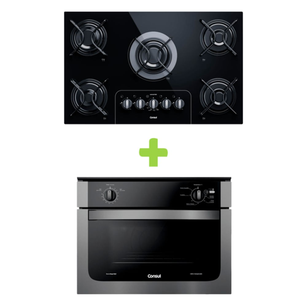 Combo Forno de Embutir Elétrico Consul 47L Prata e Cooktop 5 Bocas Consul (COB47AR + CD075AE) - COB4_CD07_CJ