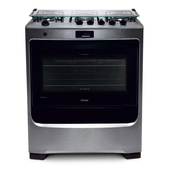 Fogão Consul 5 Bocas Inox com Dupla Chama e Timer Digital - CFS5QAR BIVOLT Fogão Consul 5 Bocas Inox com Dupla Chama e Timer Digital - CFS5QAR BIVOLT