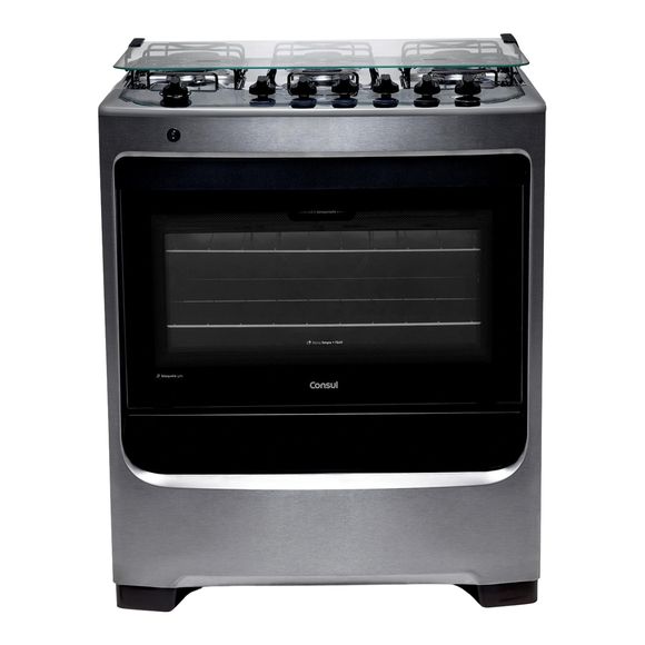 Fogão Consul 6 Bocas Cor Inox com Botões Removíveis e Vidro Interno Vedado - CFS6NAR Bivolt Fogão Consul 6 Bocas Cor Inox com Botões Removíveis e Vidro Interno Vedado - CFS6NAR Bivolt