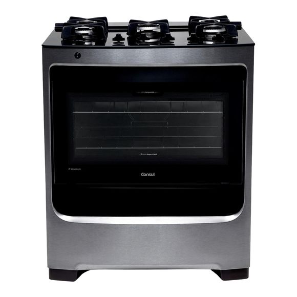 Fogão Consul 5 Bocas Cor Inox com Mesa de Vidro e Grade de Ferro Fundido - CFS5VAR BIVOLT Fogão Consul 5 Bocas Cor Inox com Mesa de Vidro e Grade de Ferro Fundido - CFS5VAR BIVOLT