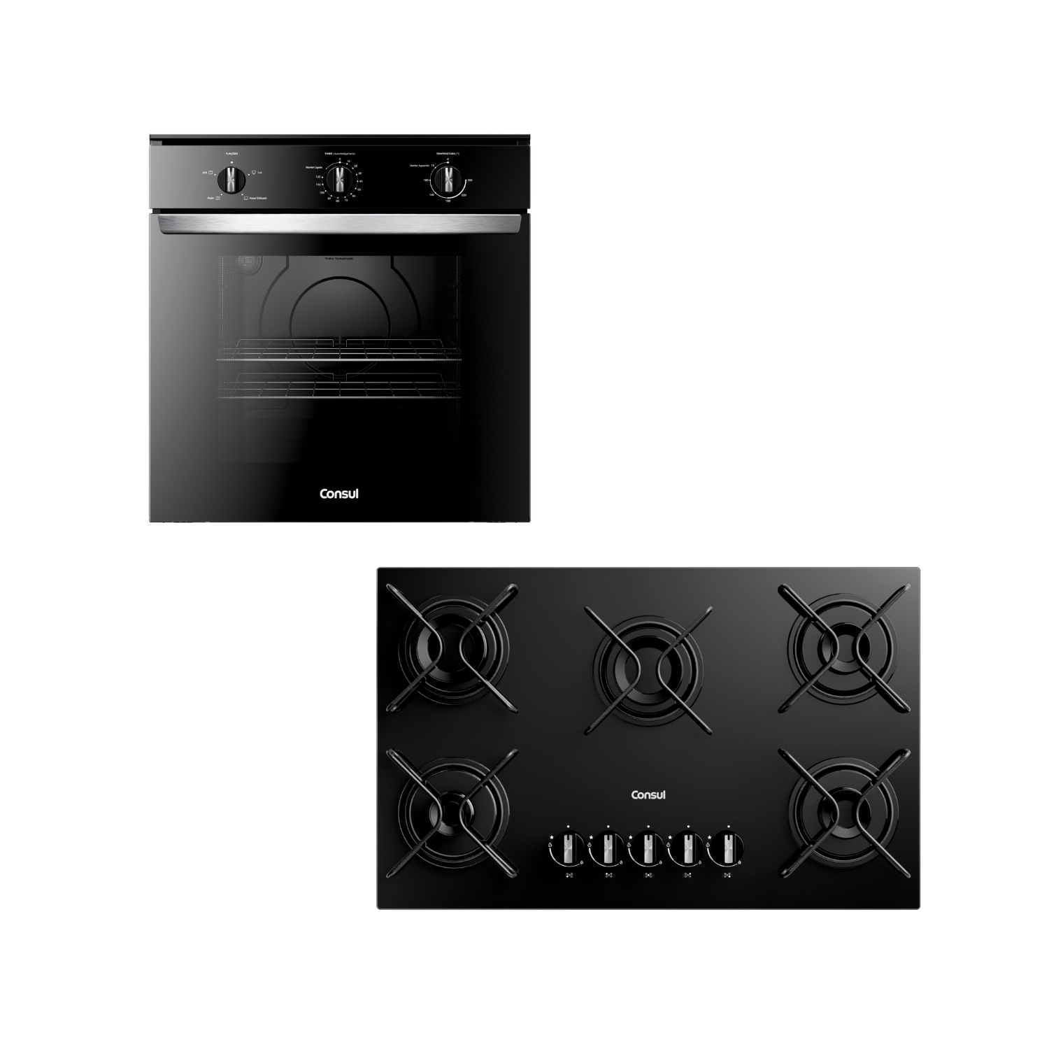 Combo Forno Embutir Elétrico e Cooktop 5 Bocas Consul (COB84BE e CD075BE) – COB84_CD075_CJ