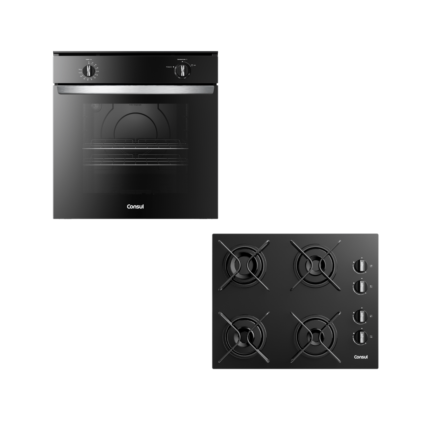 Combo Forno de Embutir a Gás 78L e Cooktop 4 Bocas Consul (COA84CE e CD060BE) – COA8_CD06_CJ