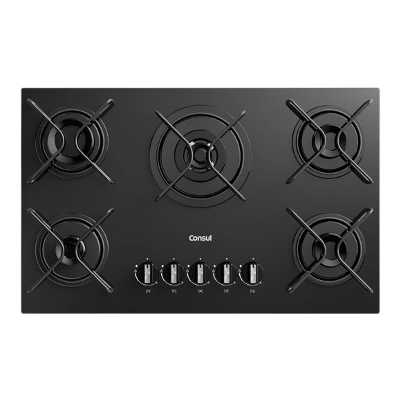 Cooktop 5 Bocas a Gás Consul com Queimadores Especiais e Mesa de Vidro - CDS75AE Bivolt