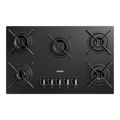 Cooktop 5 Bocas a Gás Consul com Grades Estáveis e Mesa de Vidro - CD075BE
