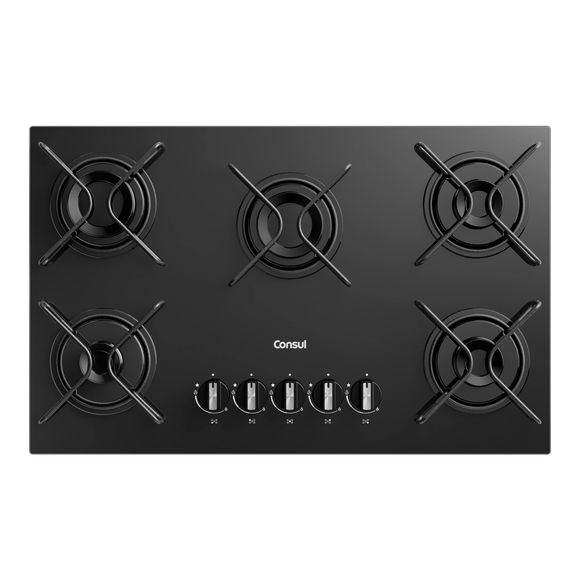 Cooktop 5 Bocas a Gás Consul com Grades Estáveis e Mesa de Vidro - CD075BE Bivolt Cooktop 5 Bocas a Gás Consul com Grades Estáveis e Mesa de Vidro - CD075BE Bivolt