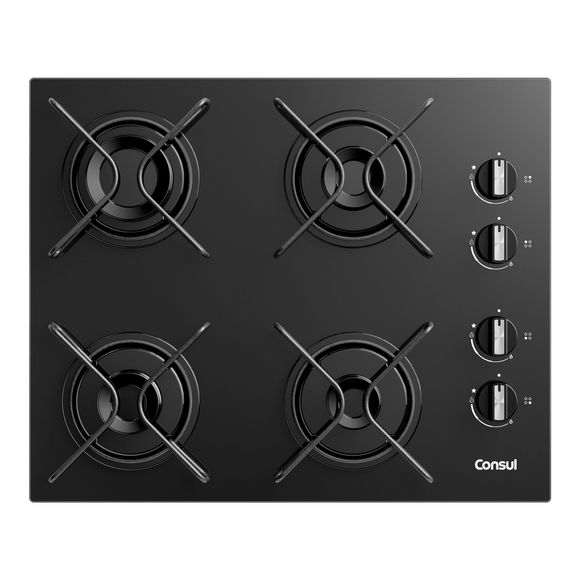 Cooktop 4 Bocas a Gás Consul com Grades Estáveis  e Mesa de Vidro - CD060BE Bivolt