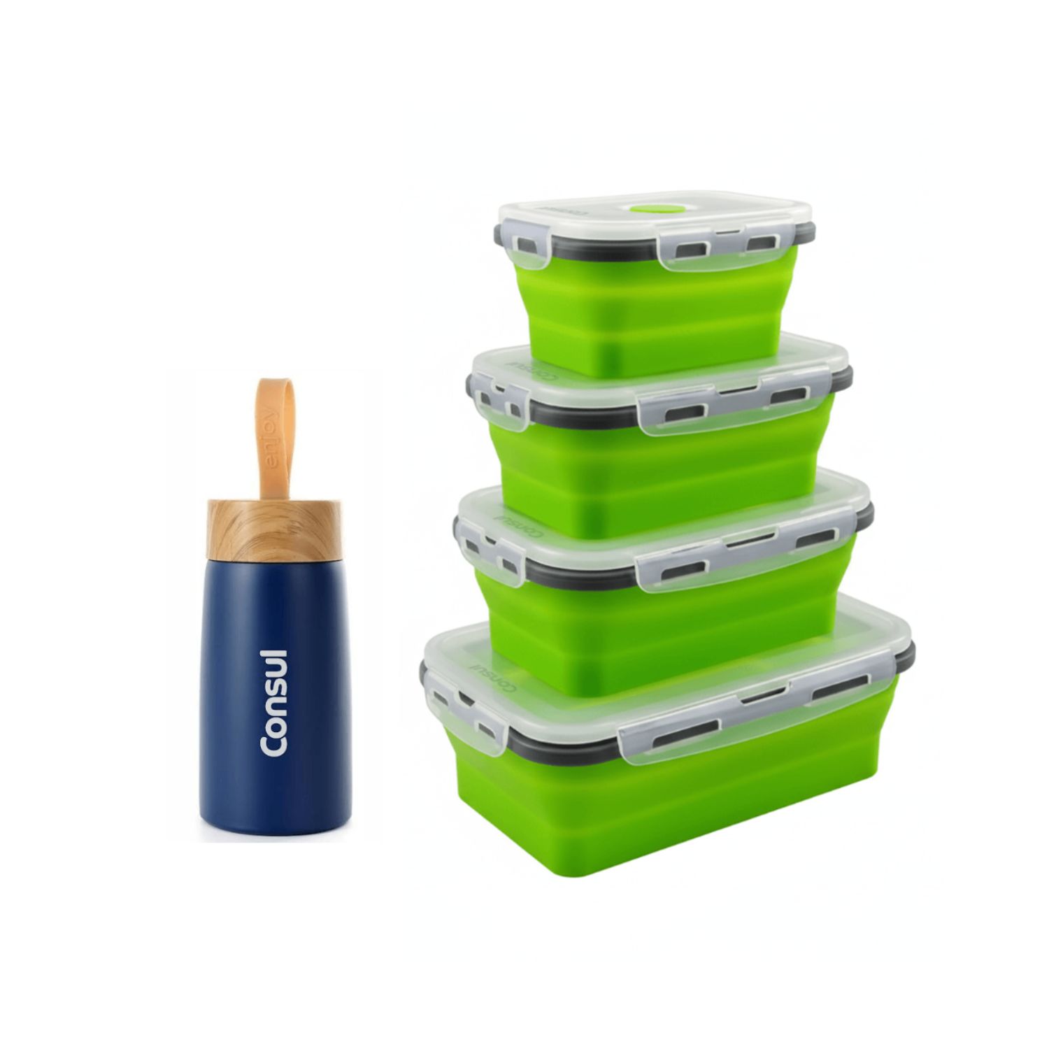 Combo Garrafa Inox 250ml + Kit 4 Potes Retráteis Consul (326026634 + 600000008) - CJ_3260_6008